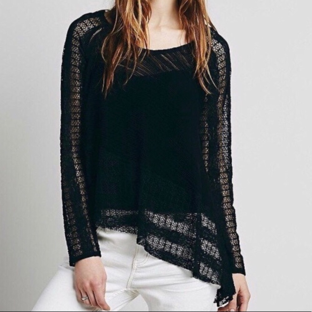 Free People black lace Carousel up and down sheer lace top XS